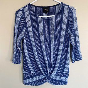 W5 half sleeve striped twist knit blue white top